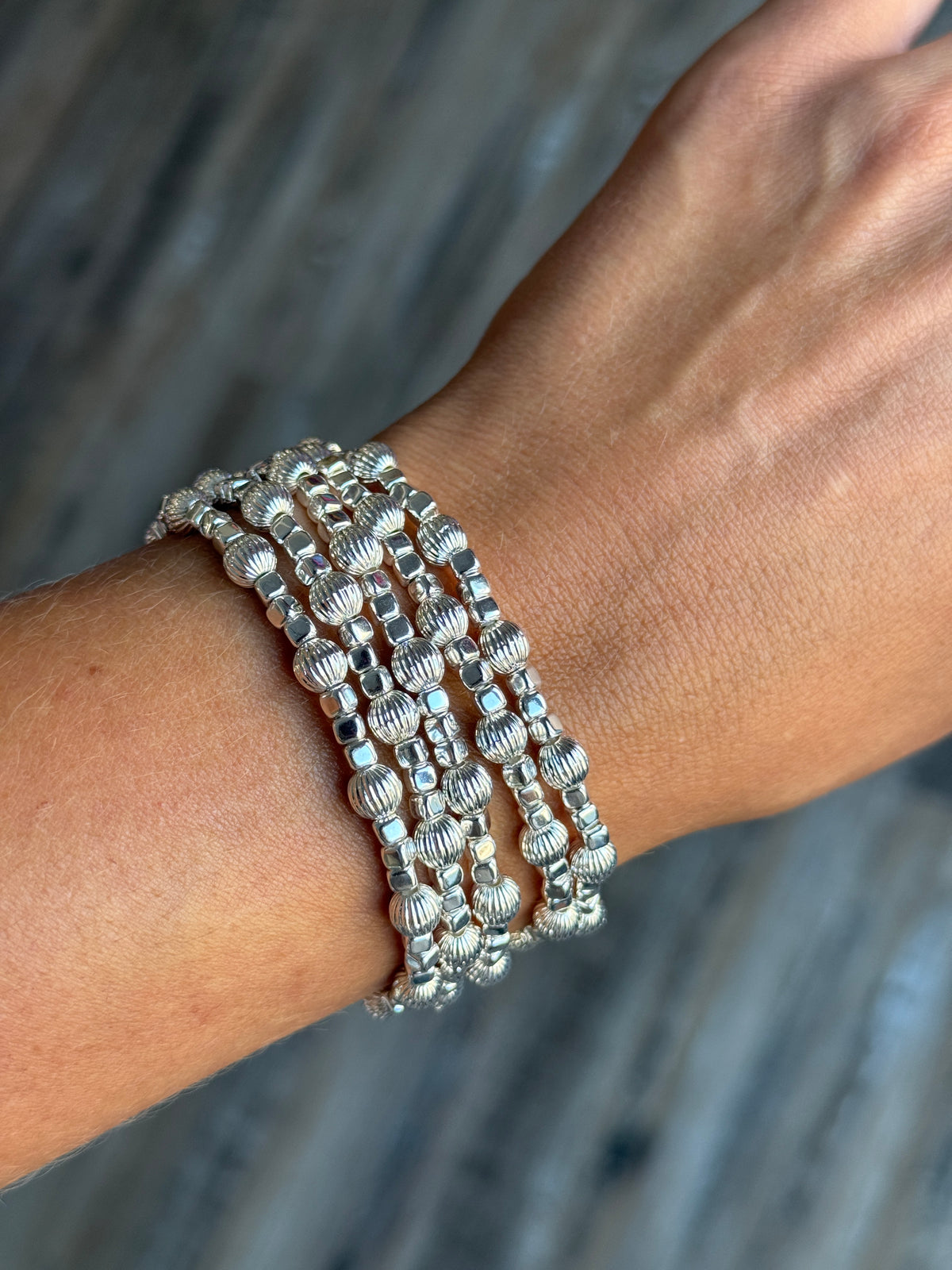 5 Piece Silver Stretch Bracelet Stack