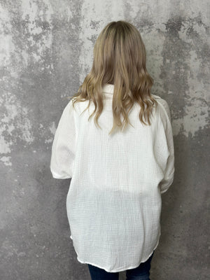 White Gauze Button Up Top - (Small - 3X) - FINAL SALE