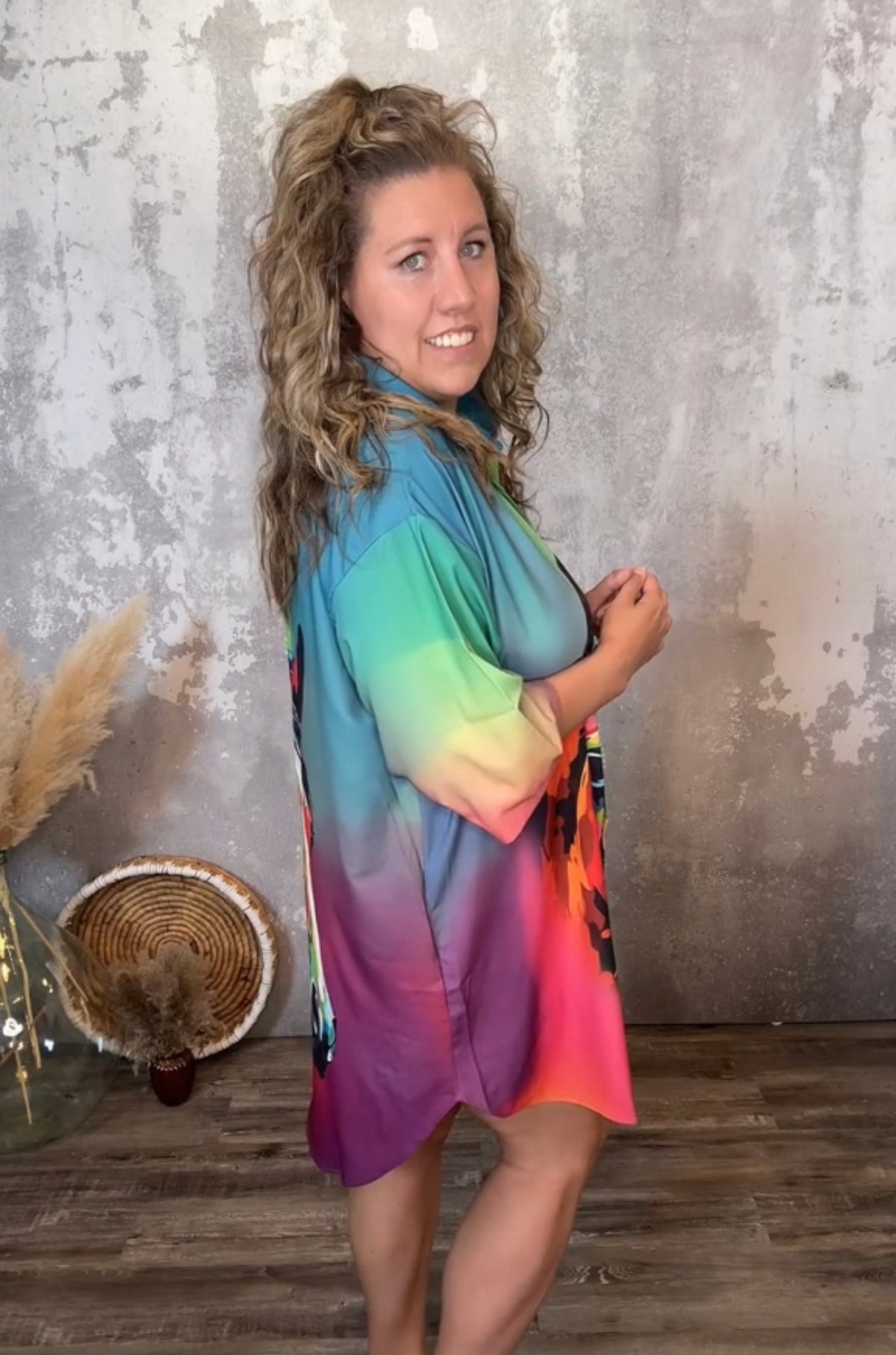 Multicolor Horse Dress with Pearl Snaps (Curvy Only)