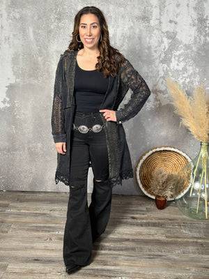 Black Gauze and Lace Cardigan