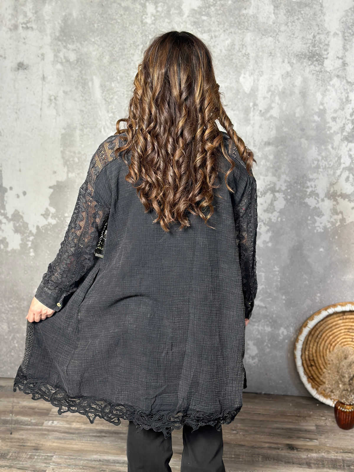 Black Gauze and Lace Cardigan - FINAL SALE