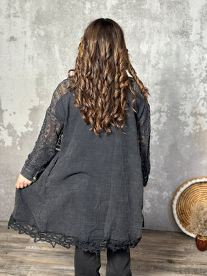 Black Gauze and Lace Cardigan