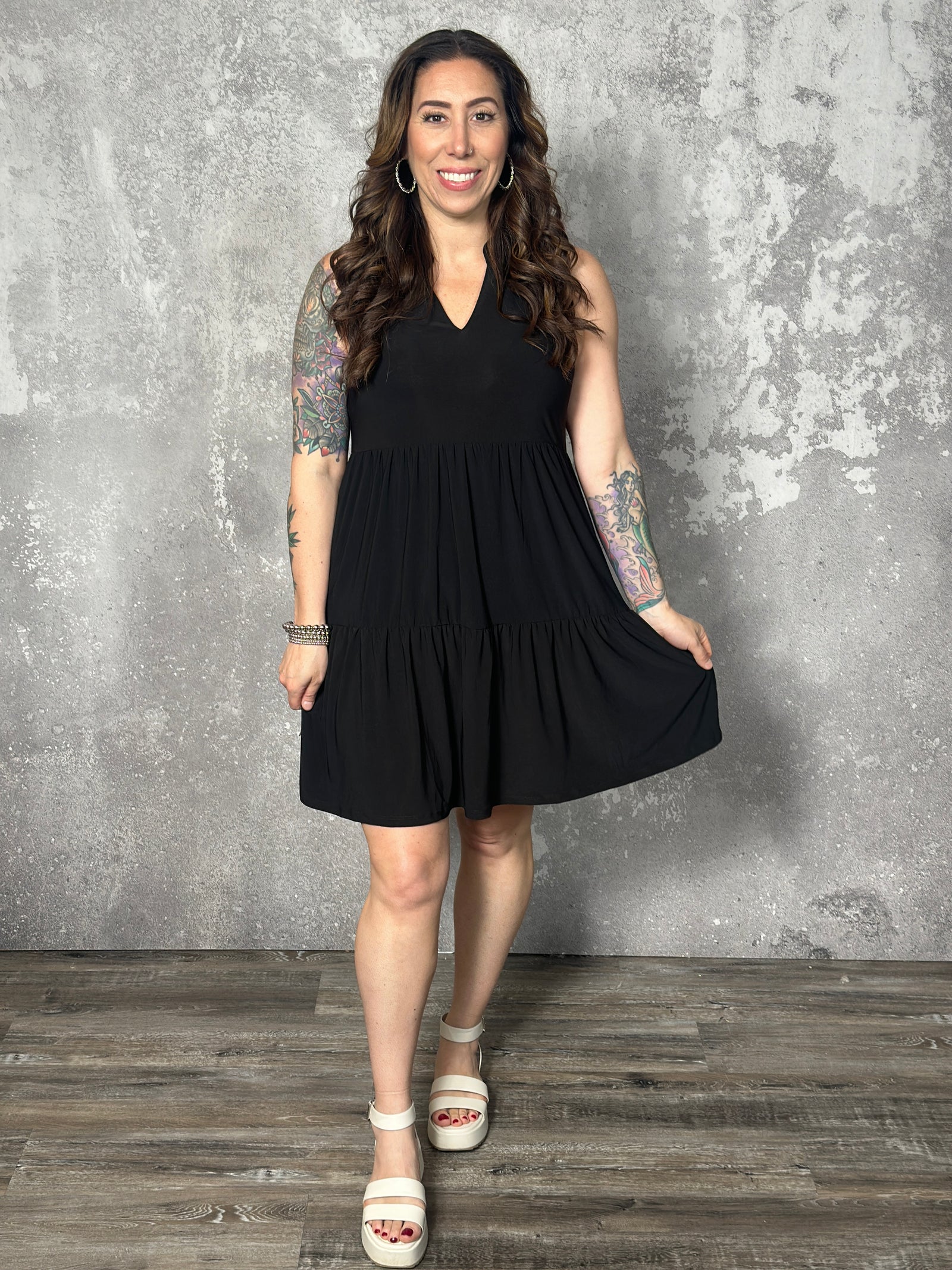 Lizzie Wrinkle Free Tiered Ruffle Dress - Black (Small - 3X) - FINAL SALE