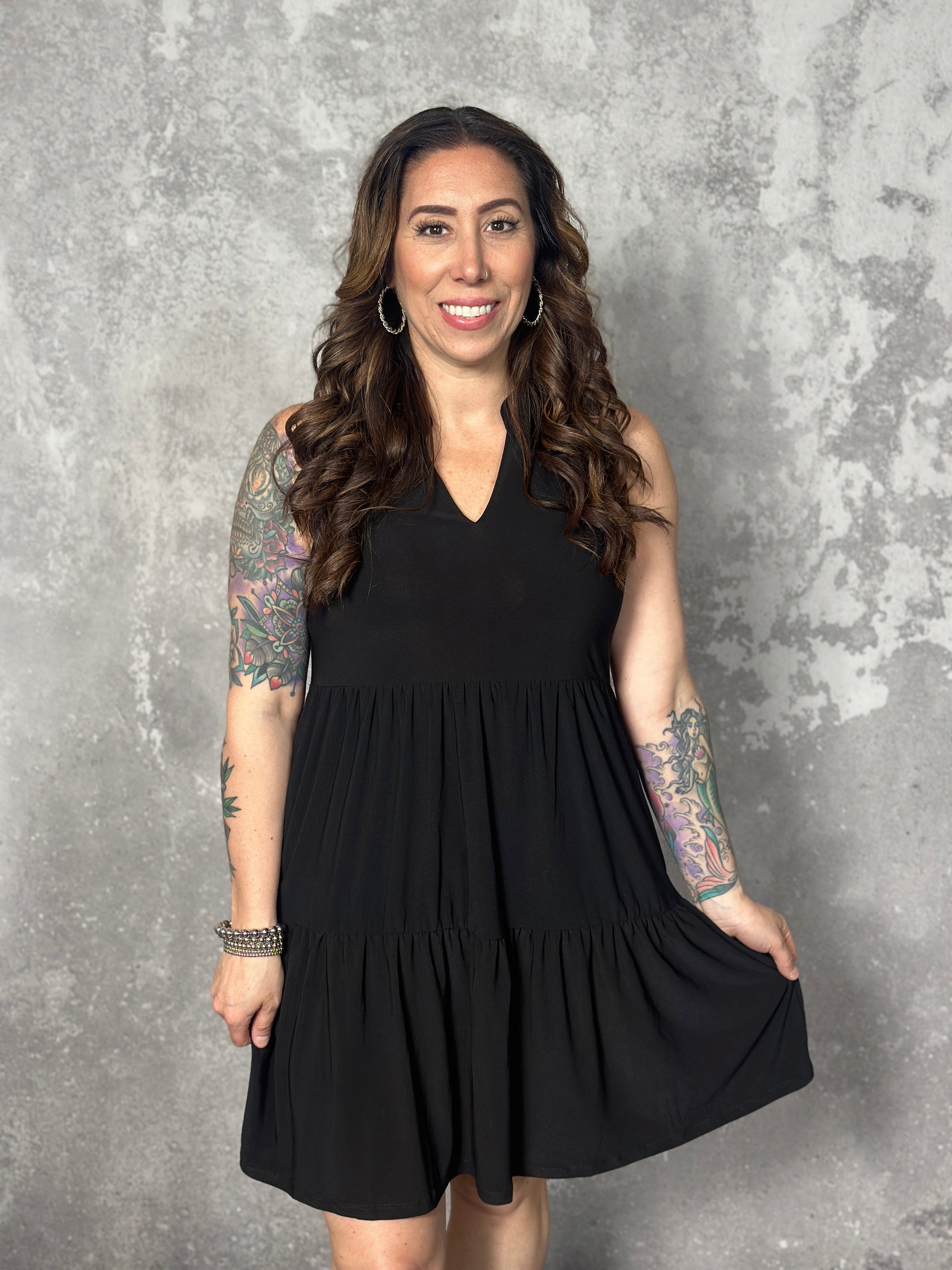 Lizzie Wrinkle Free Tiered Ruffle Dress - Black (Small - 3X)