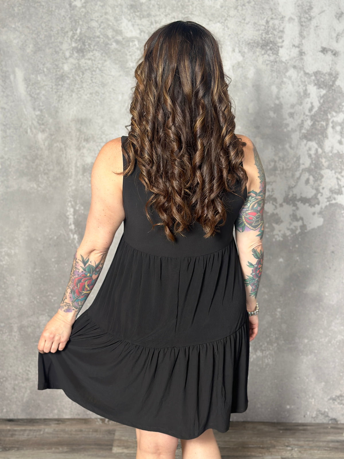 Lizzie Wrinkle Free Tiered Ruffle Dress - Black (Small - 3X) - FINAL SALE
