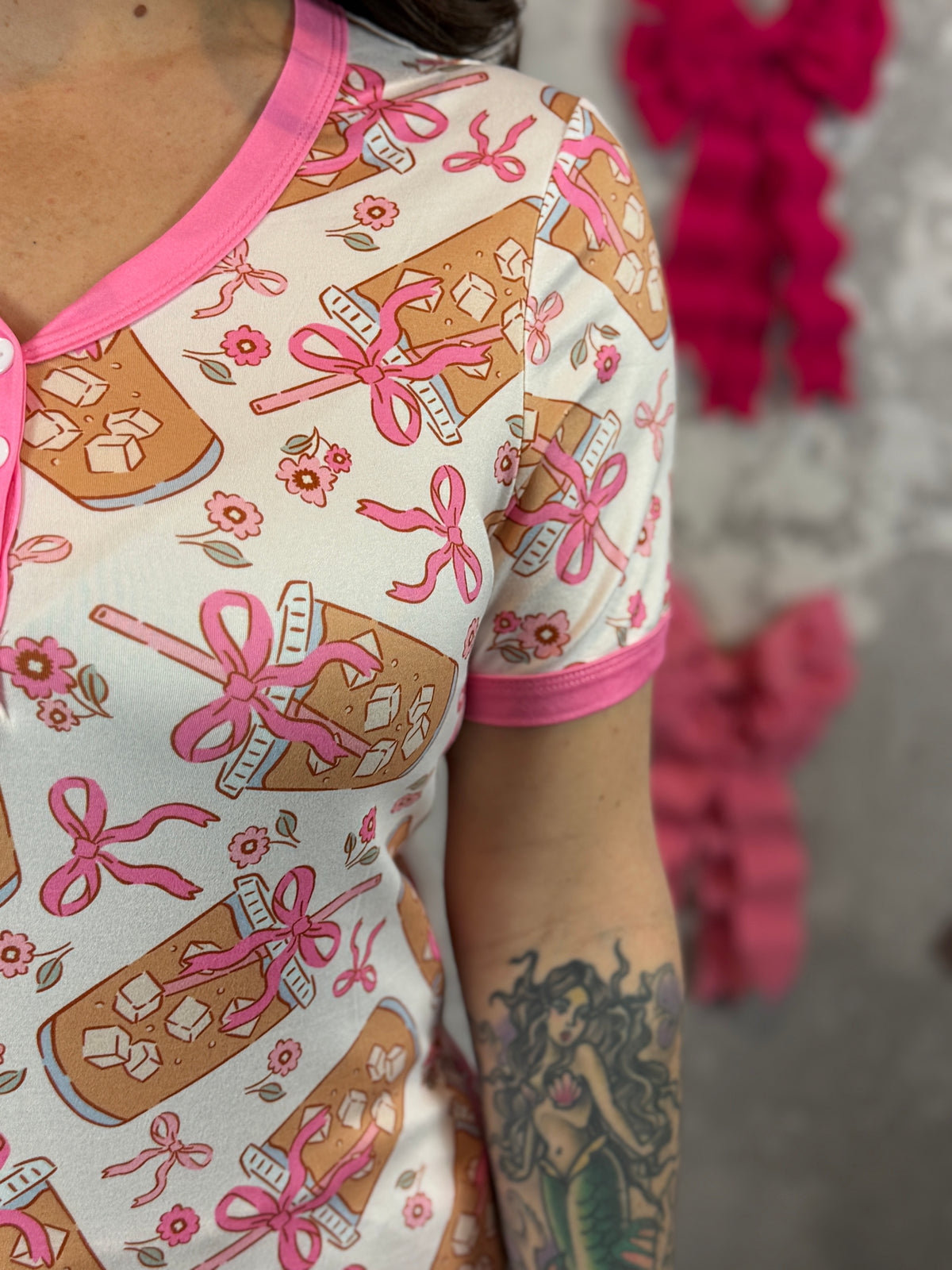 Buttery Shirley Short Sleeve Lounge Sets - Iced Coffee - (Small - 3X)