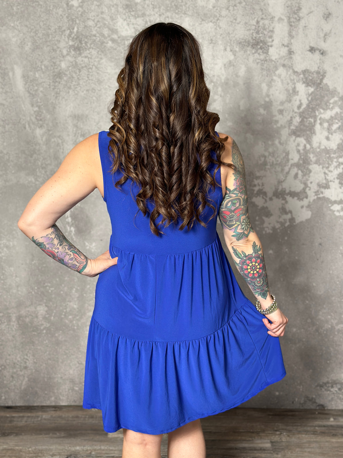 Lizzie Wrinkle Free Tiered Ruffle Dress - Blue (Small - 3X)