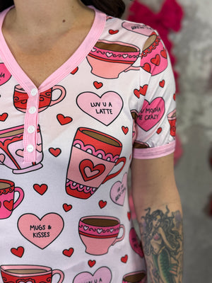 Buttery Shirley Short Sleeve Lounge Sets - Love you Latte - (Small - 3X)