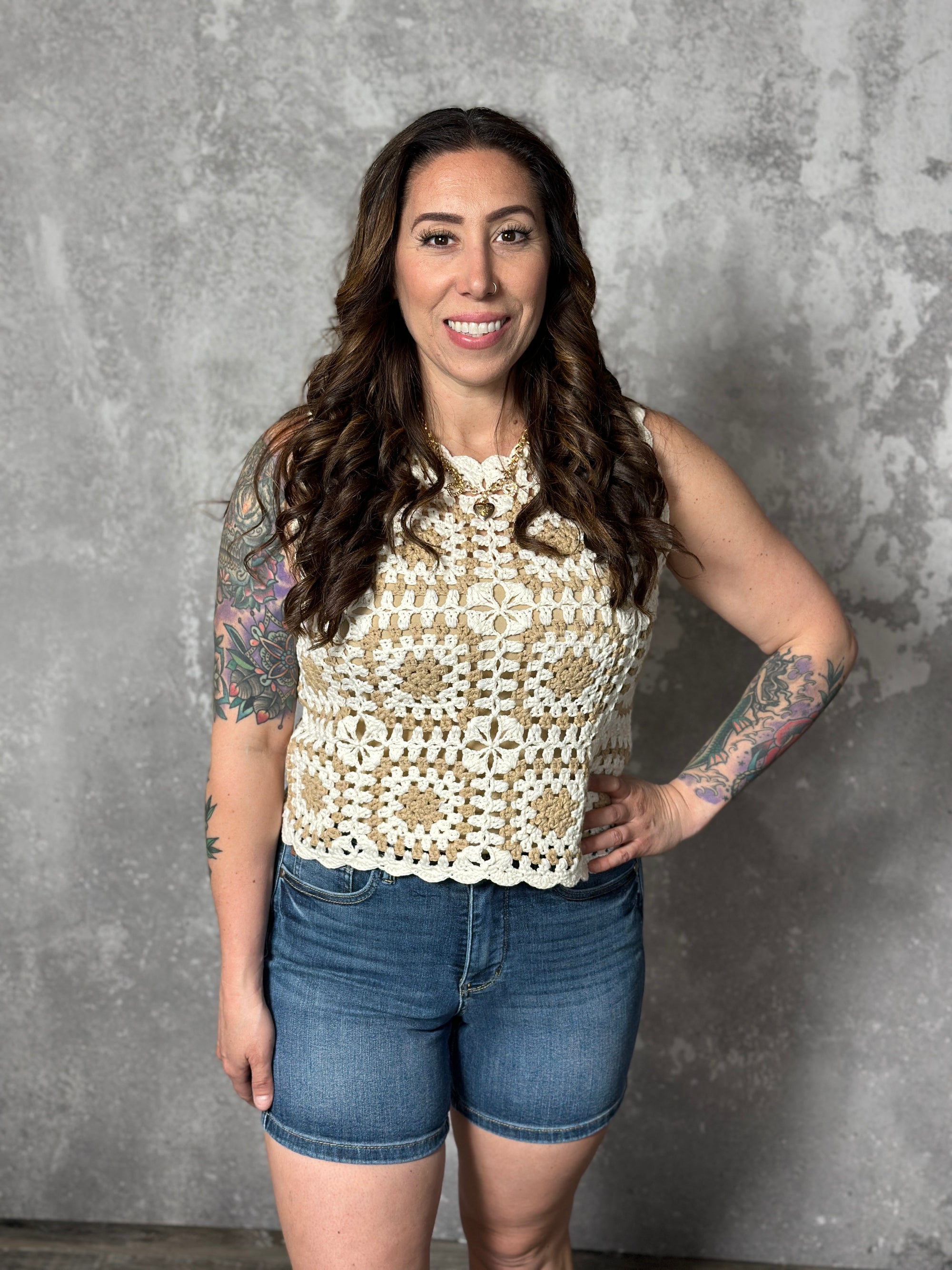 Granny Square Sweater vest - Taupe (Small - 3X)