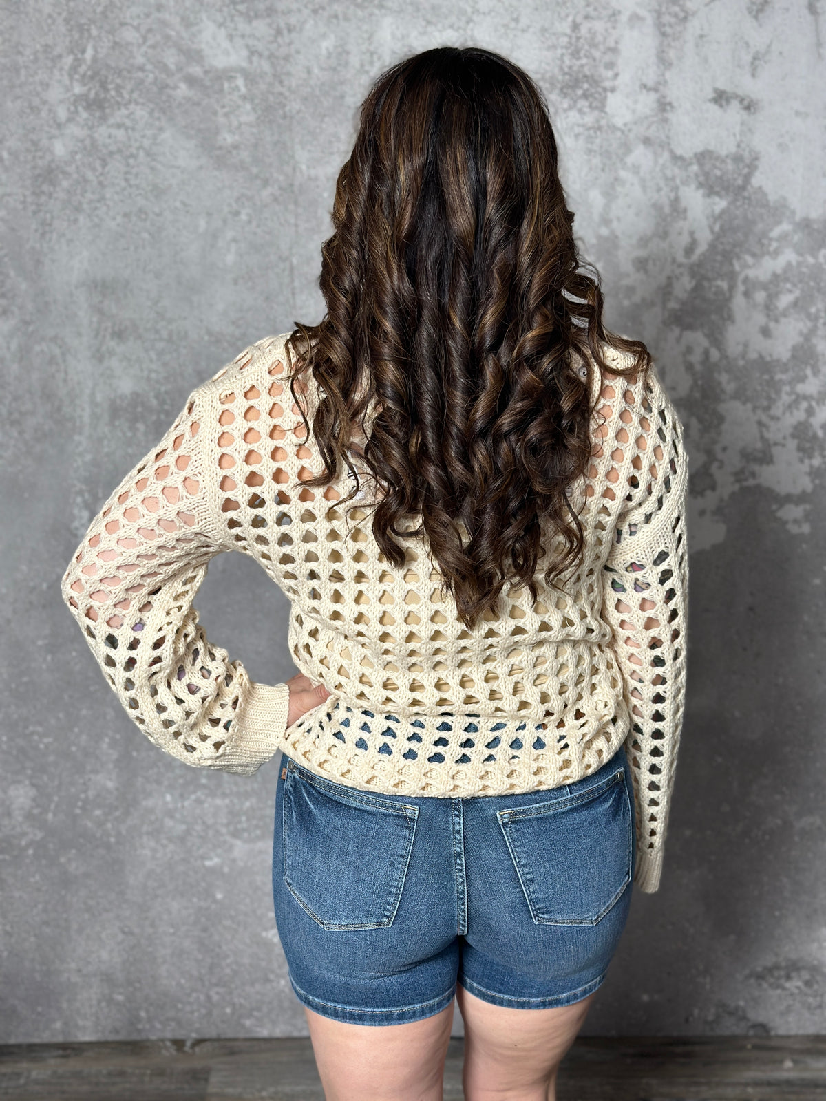 Cream Fishnet Vneck Sweater Top