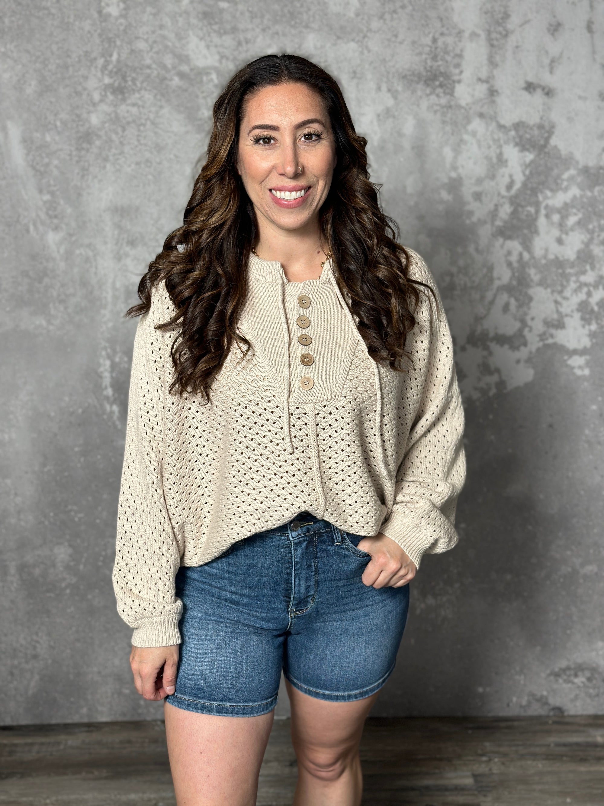 Button Sand Sweater