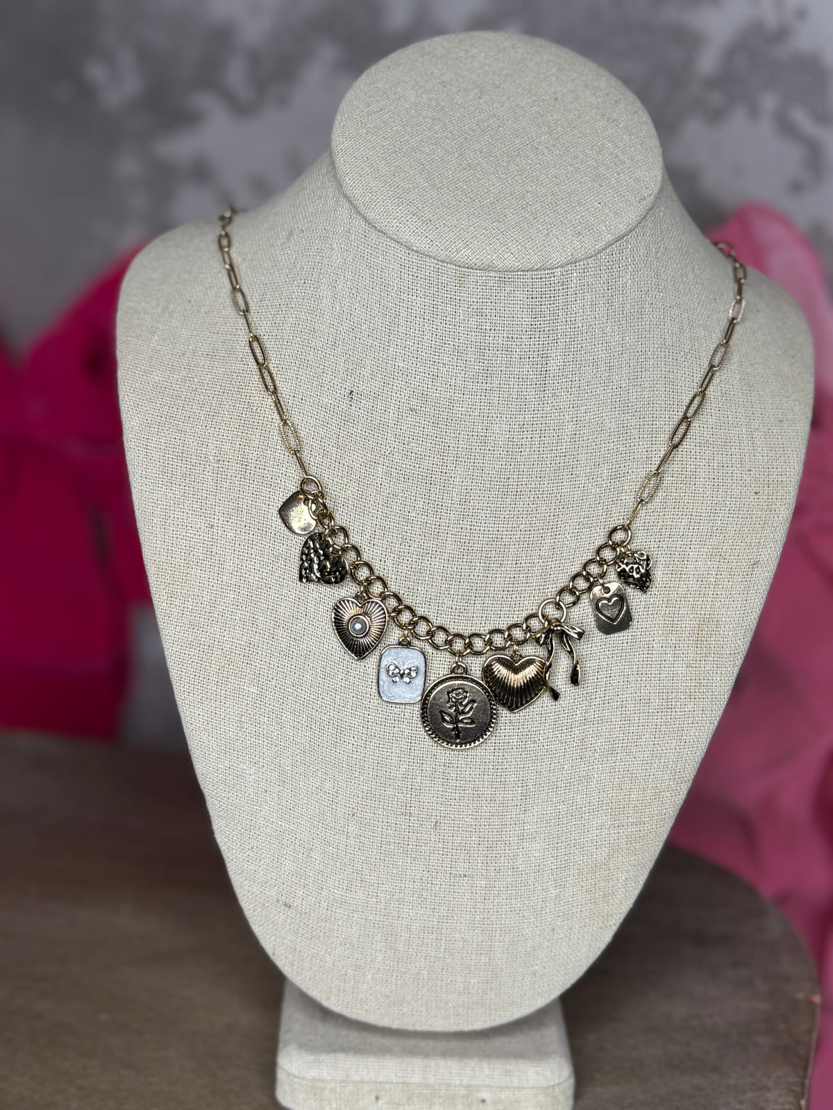 My heart floral bow Charm Necklace