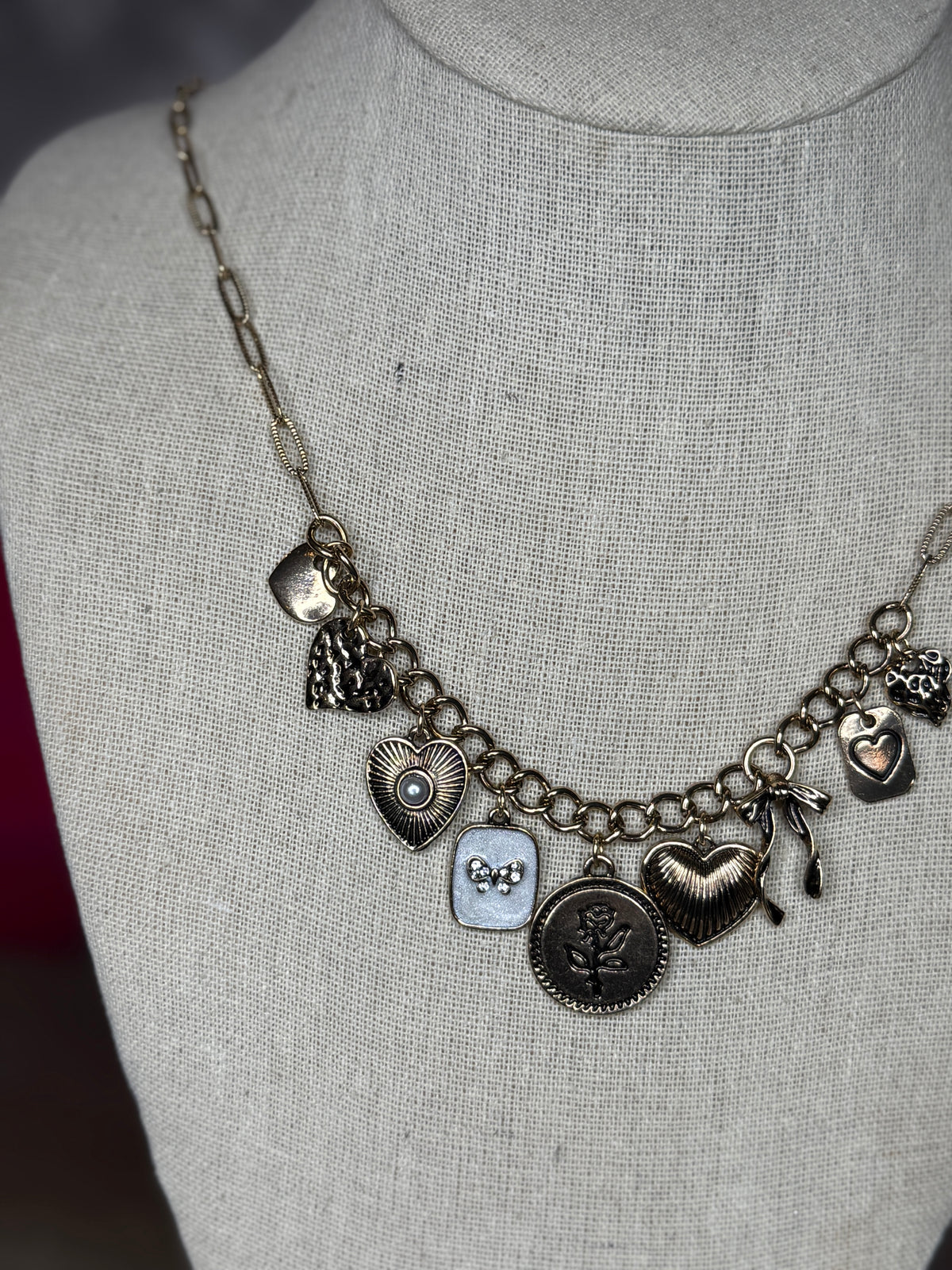 My heart floral bow Charm Necklace