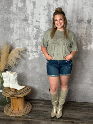 Mineral Wash Boot Stitch Tee - Taupe - FINAL SALE