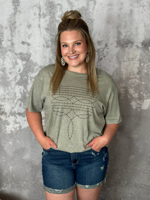 Mineral Wash Boot Stitch Tee - Taupe - FINAL SALE