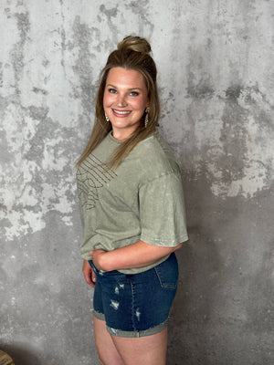 Mineral Wash Boot Stitch Tee - Taupe - FINAL SALE