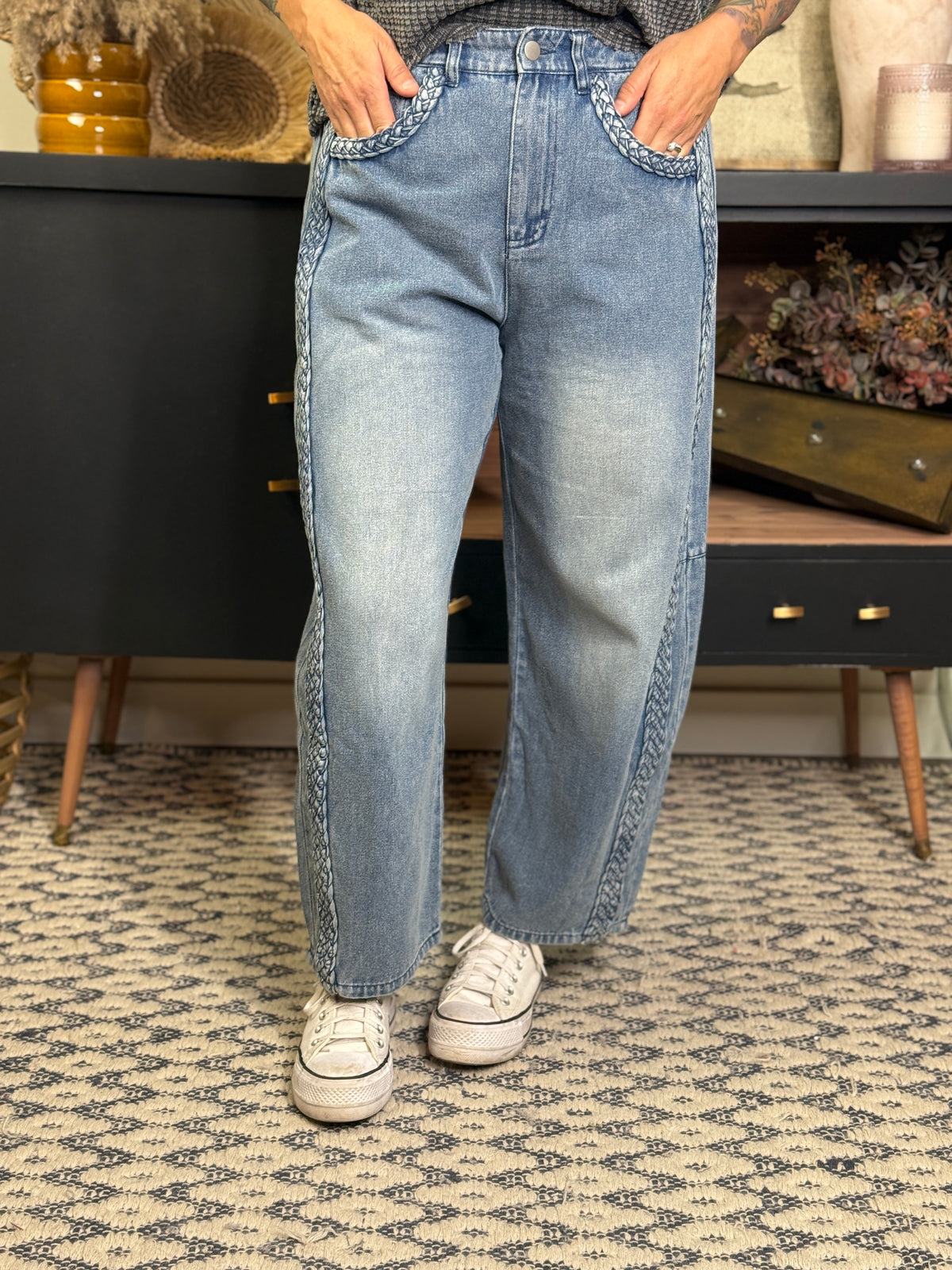 Barrel Side Braid Jean - (Small - 3X)