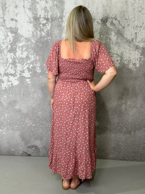 Marsala Smocked Floral Maxi Dress (Small - 3X)