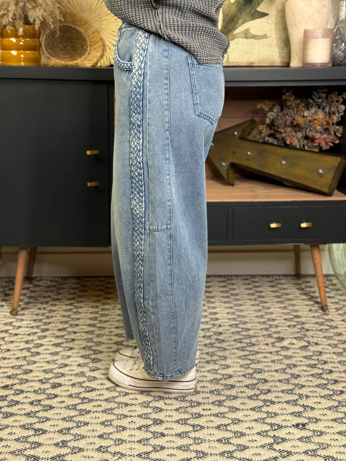 Barrel Side Braid Jean - (Small - 3X)