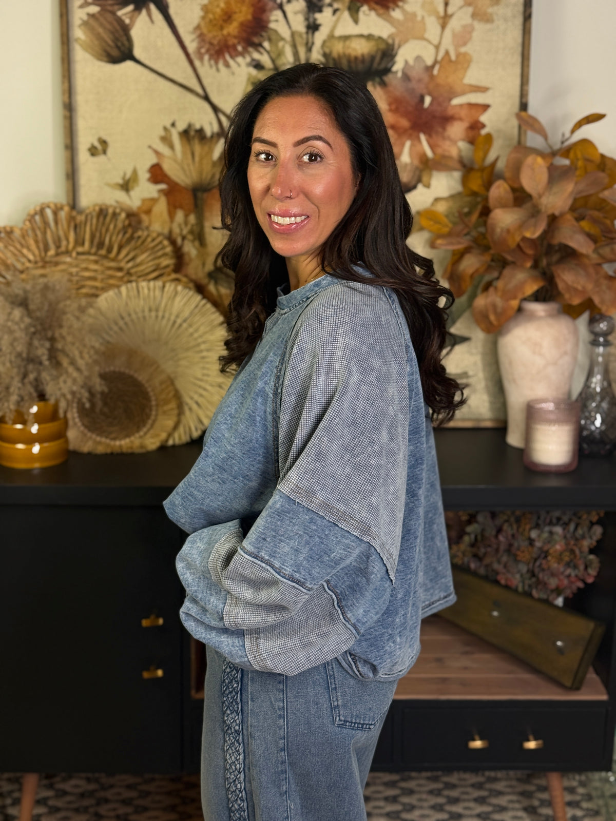 Denim Look Stretch Sweatshirt