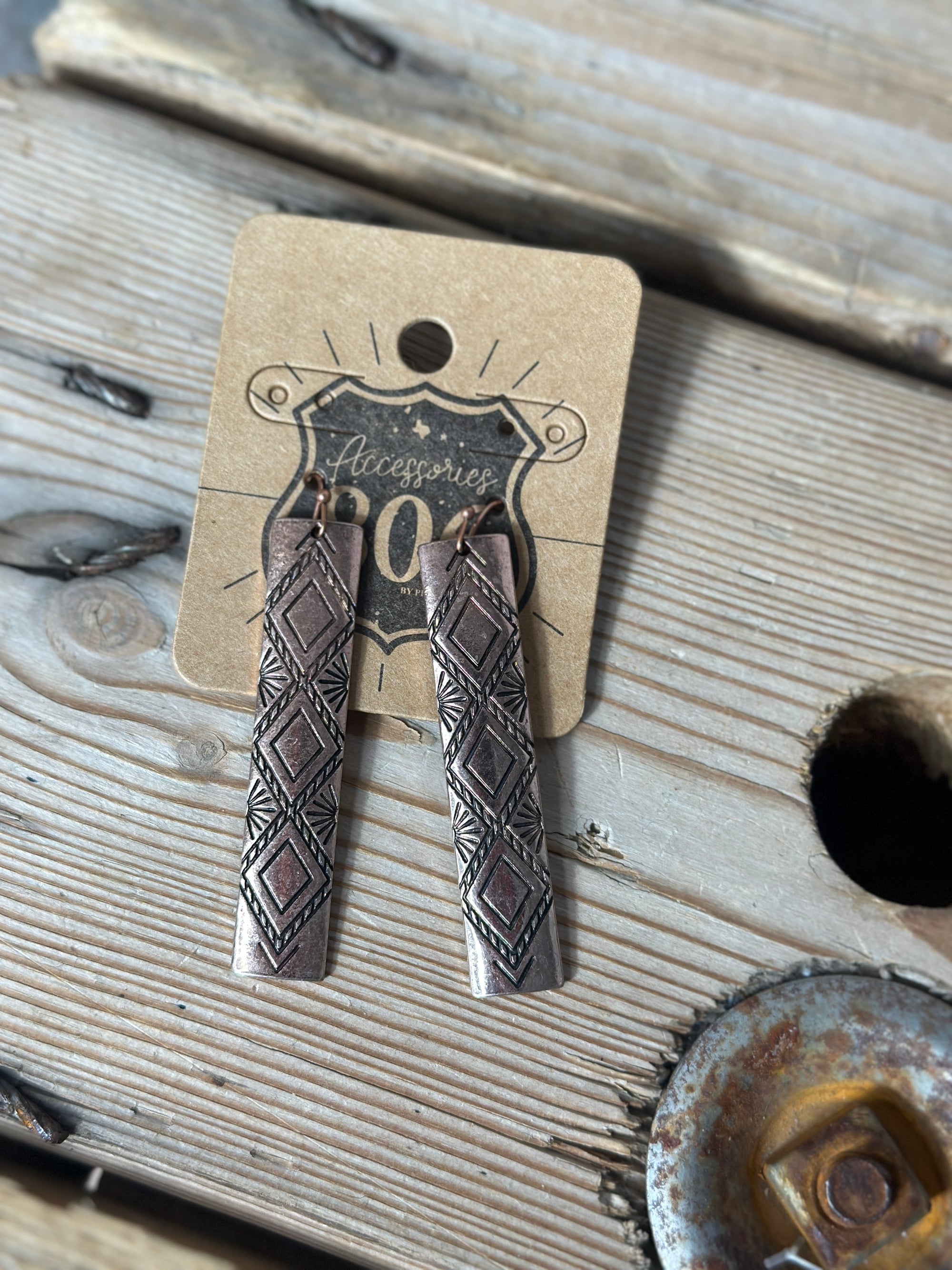 Aztec embossed earring