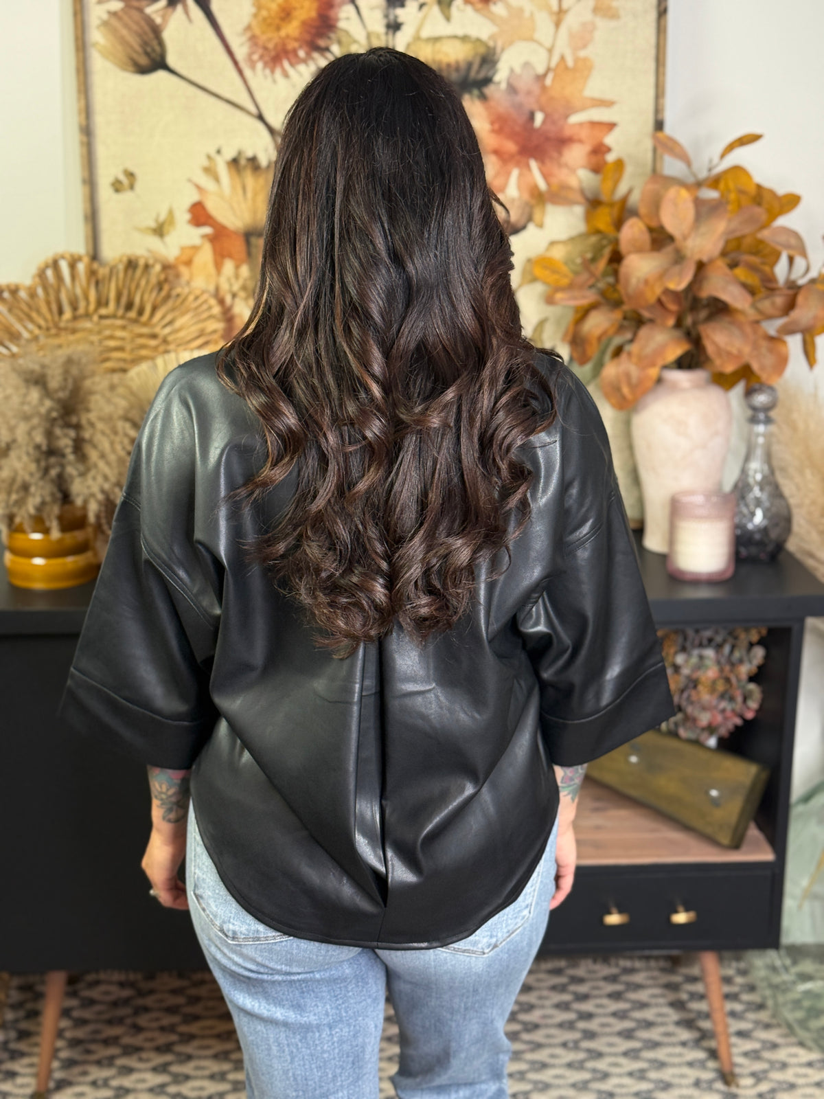 Faux Leather Short Sleeve Top