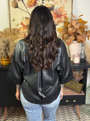 Faux Leather Short Sleeve Top
