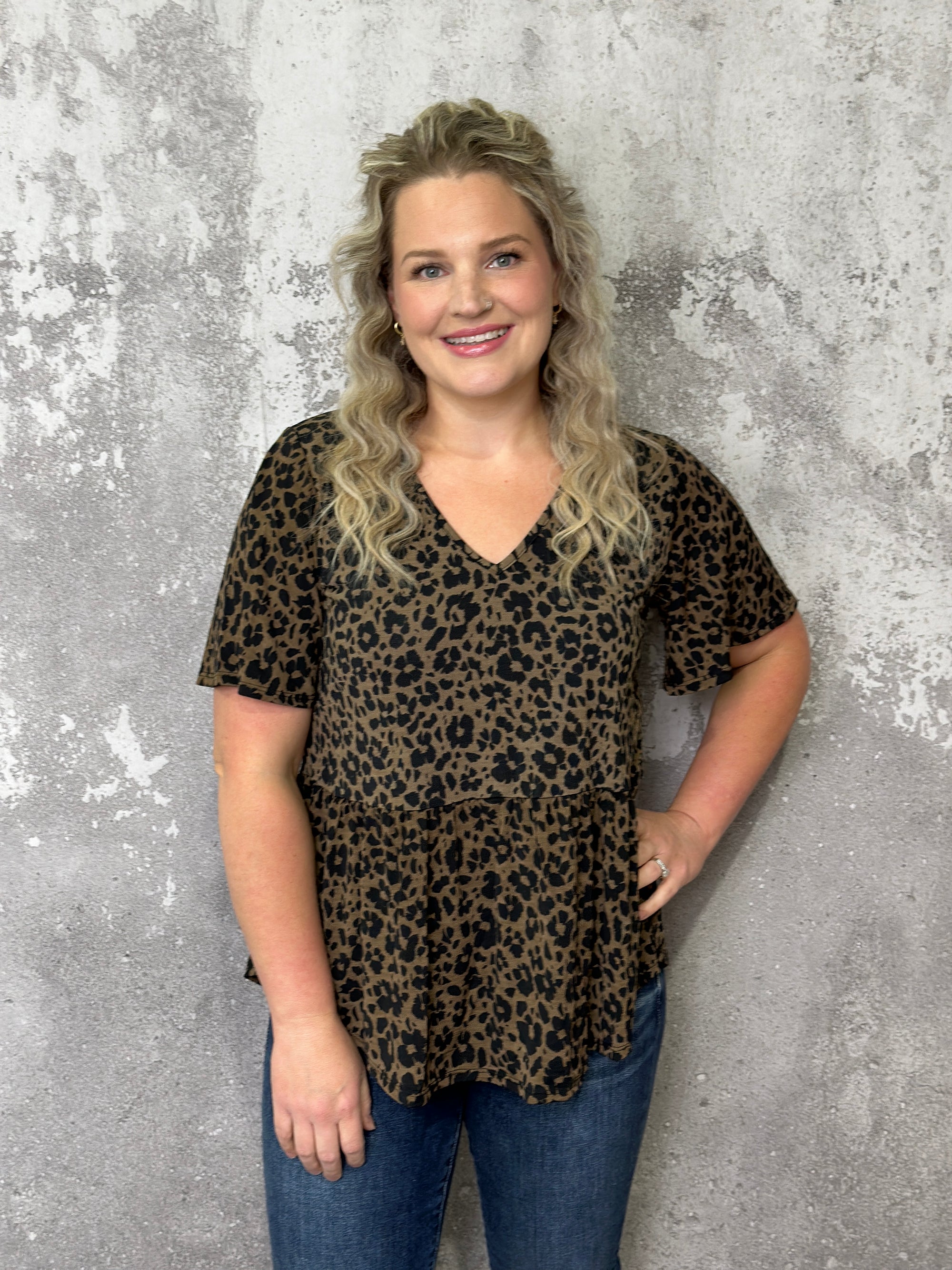 Wrinkle Free Leopard Babydoll Top(Small - 3X)