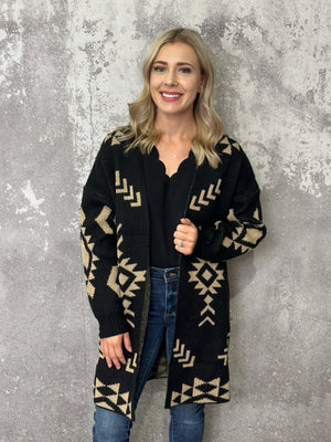 Aliza Aztec Cardigan - Black