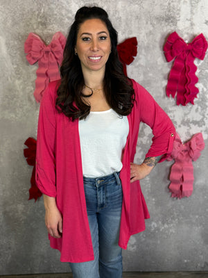Wrinkle Free Cardigan - Fuchsia - (Small - 3X) BESTSELLER