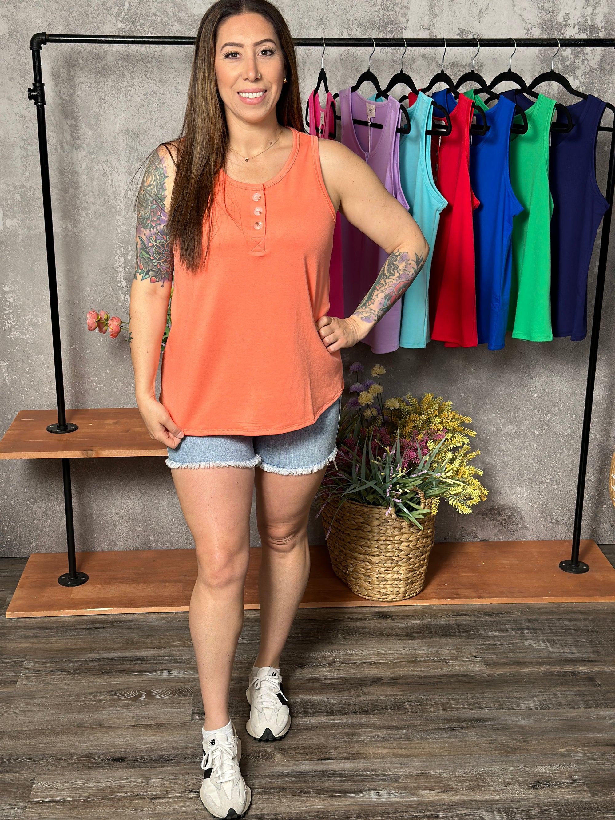 The Bexley Button Tank -Apricot Splash (Small - 3X)