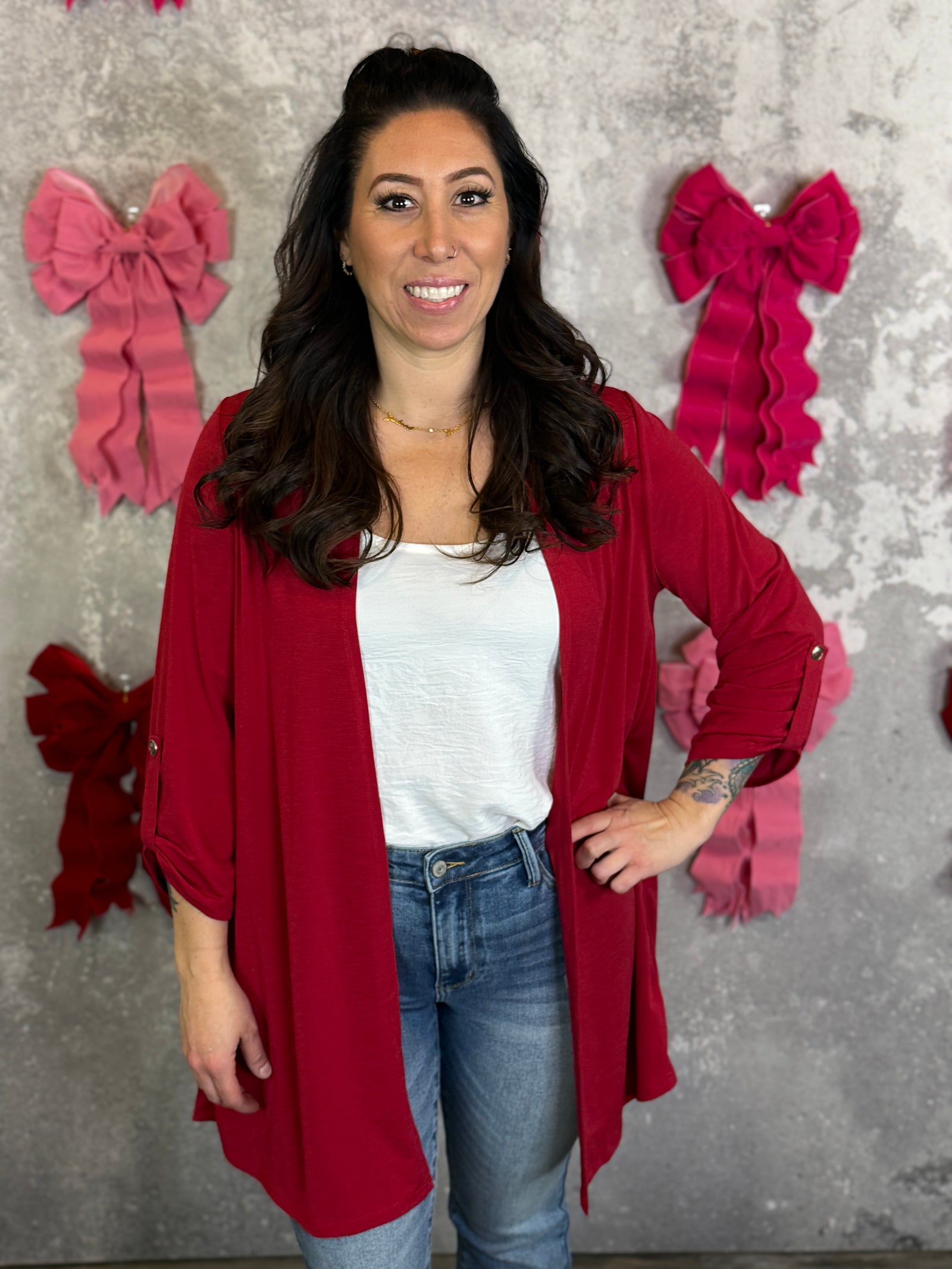 Wrinkle Free Cardigan - Red (Small - 3X) BESTSELLER