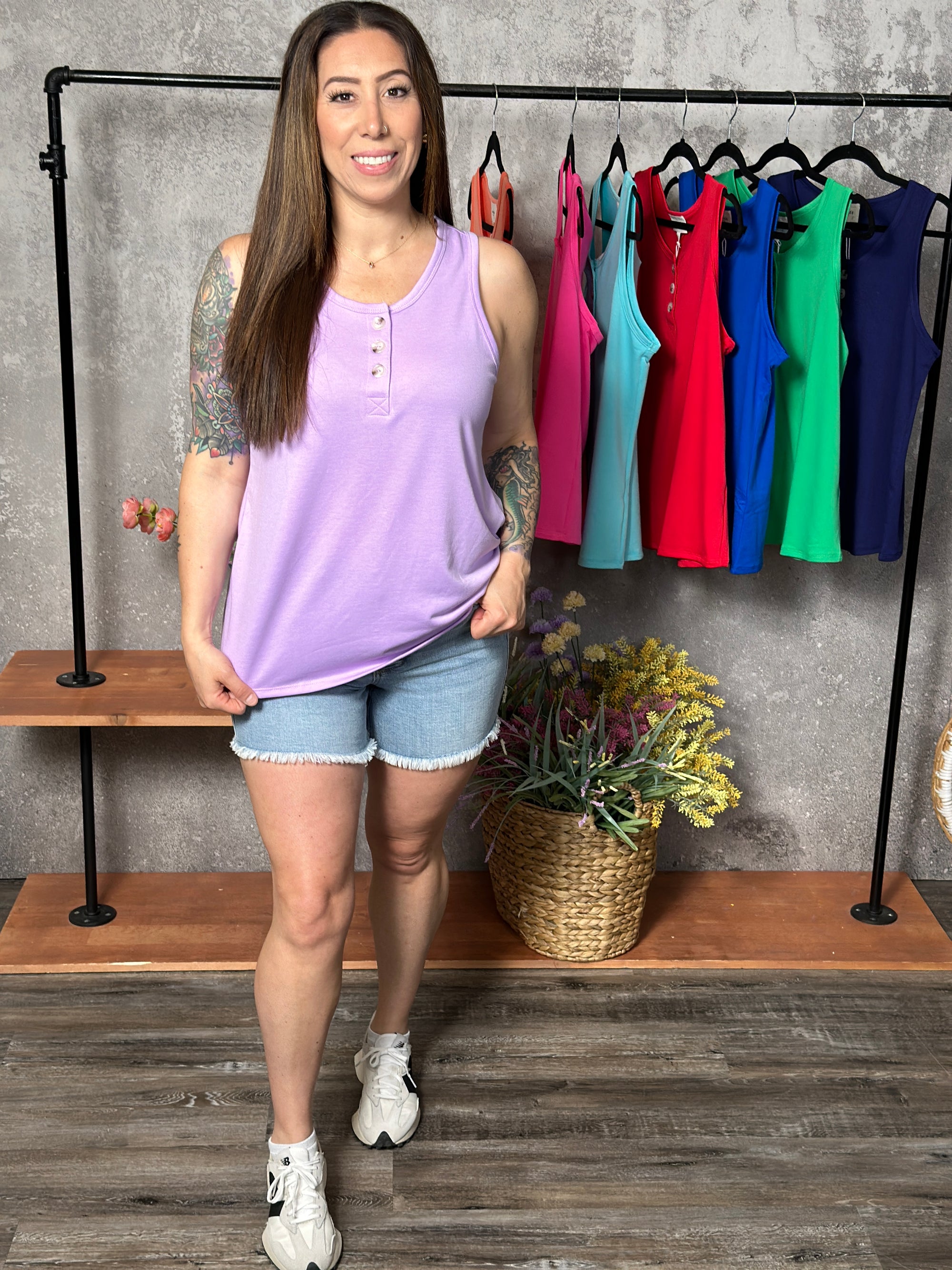 The Bexley Button Tank - Lavender (Small - 3X)