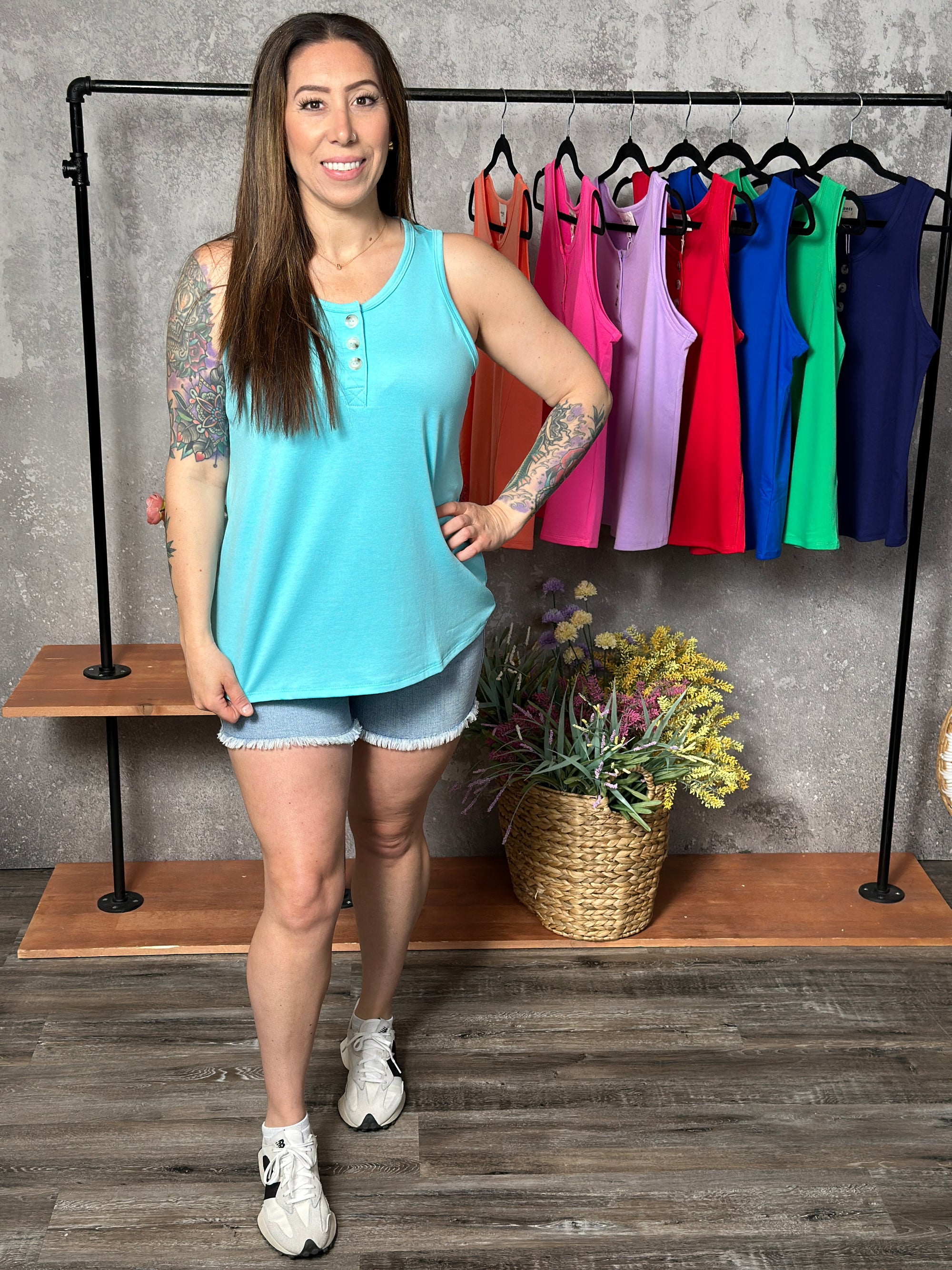The Bexley Button Tank - Aqua (Small - 3X)