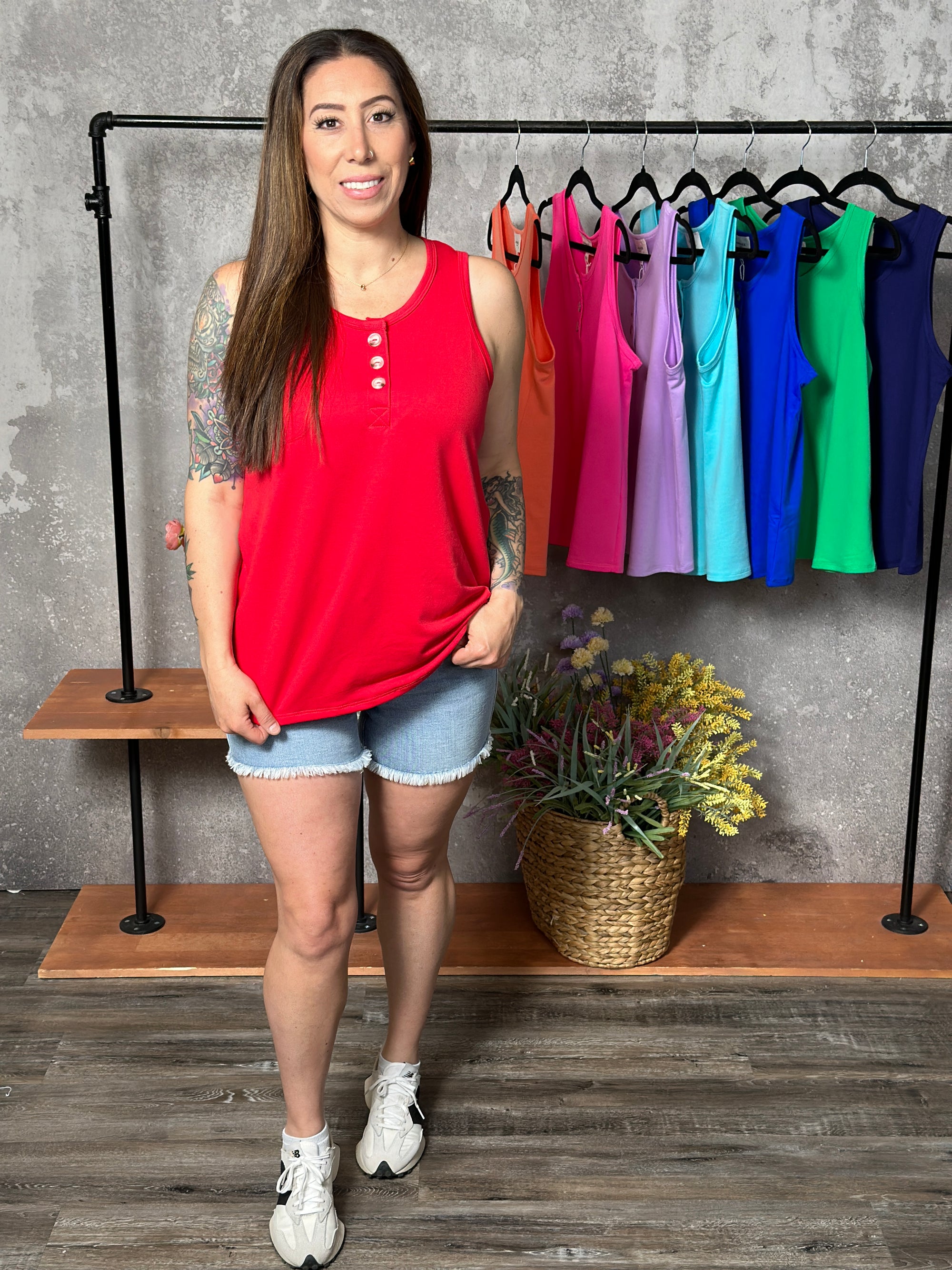 The Bexley Button Tank - Red (Small - 3X)