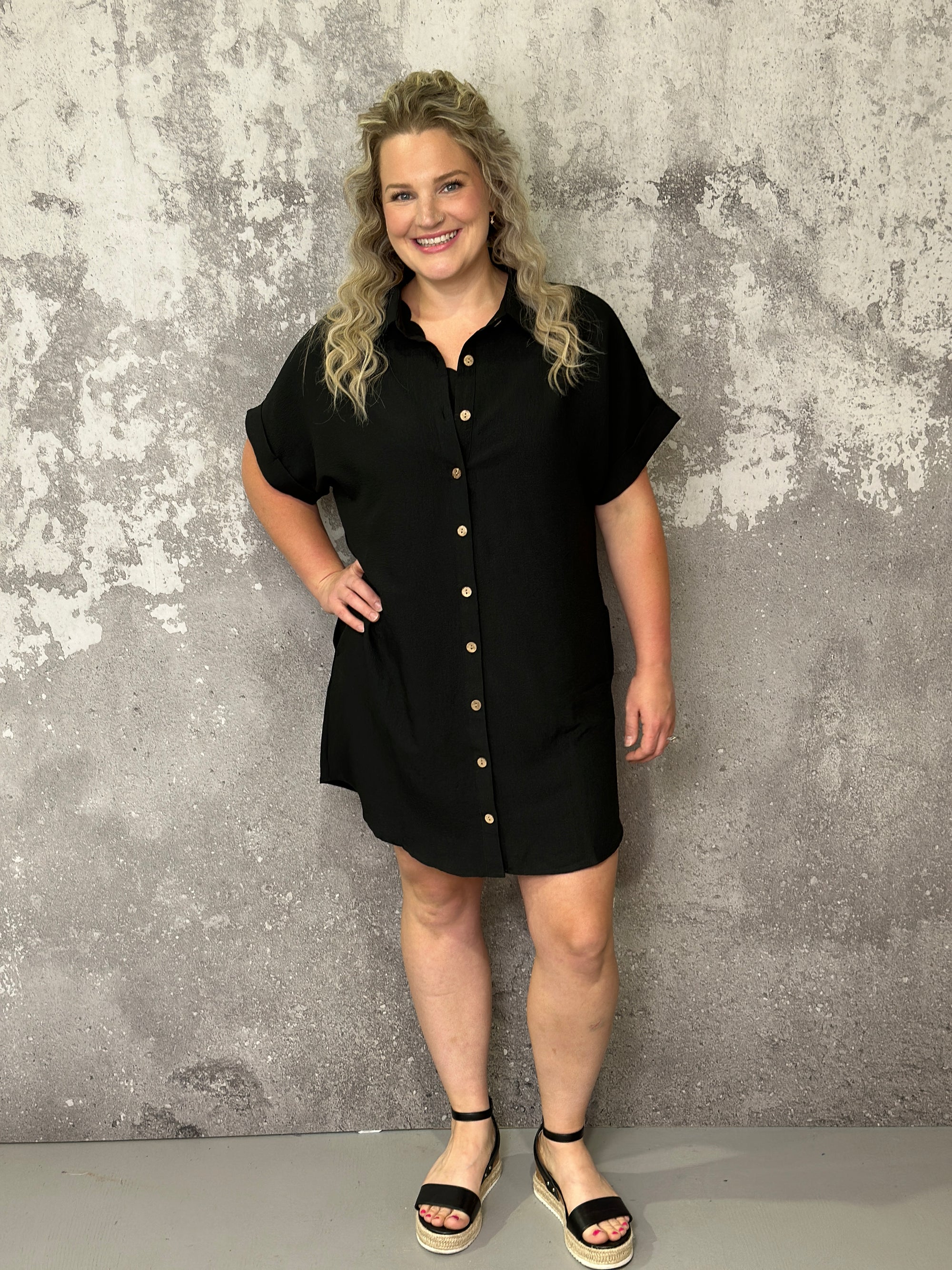 Black Button Overlay Tunic/Dress (Small - 3X) New Color