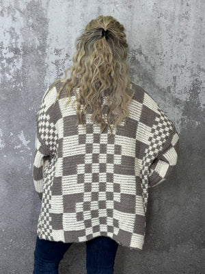 Mocha Brown Checker Cardigan - XL LEFT