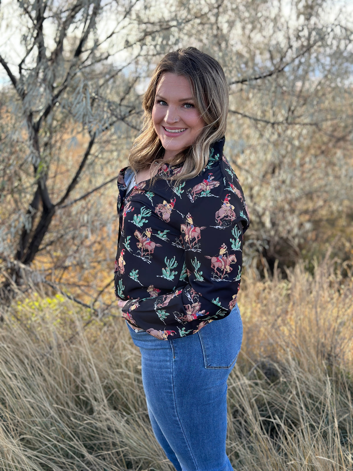 Prairie Rose Cowgirl Western Top with Pearl Snap Buttons