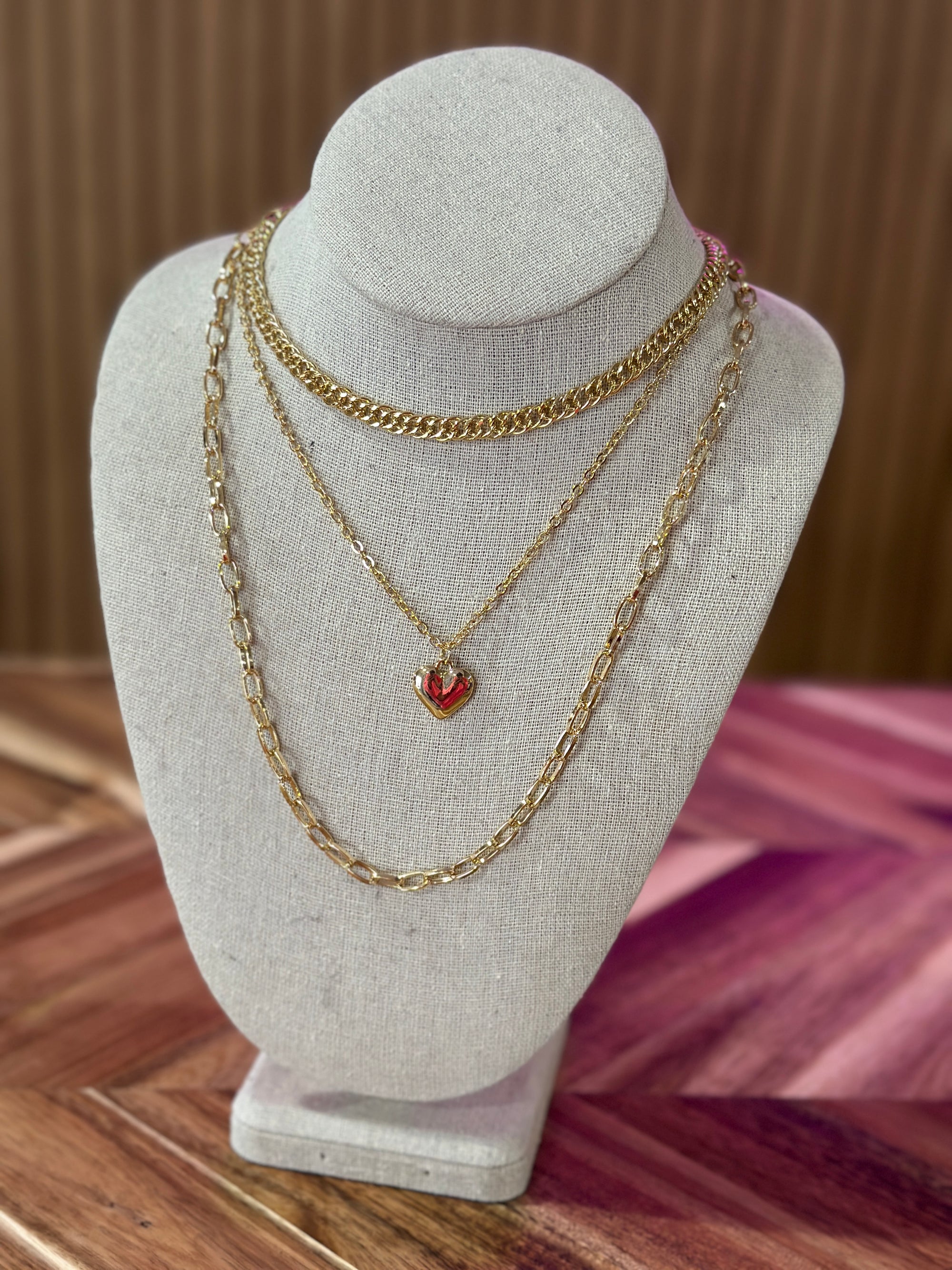 3 Strand Heart of Gold Necklace