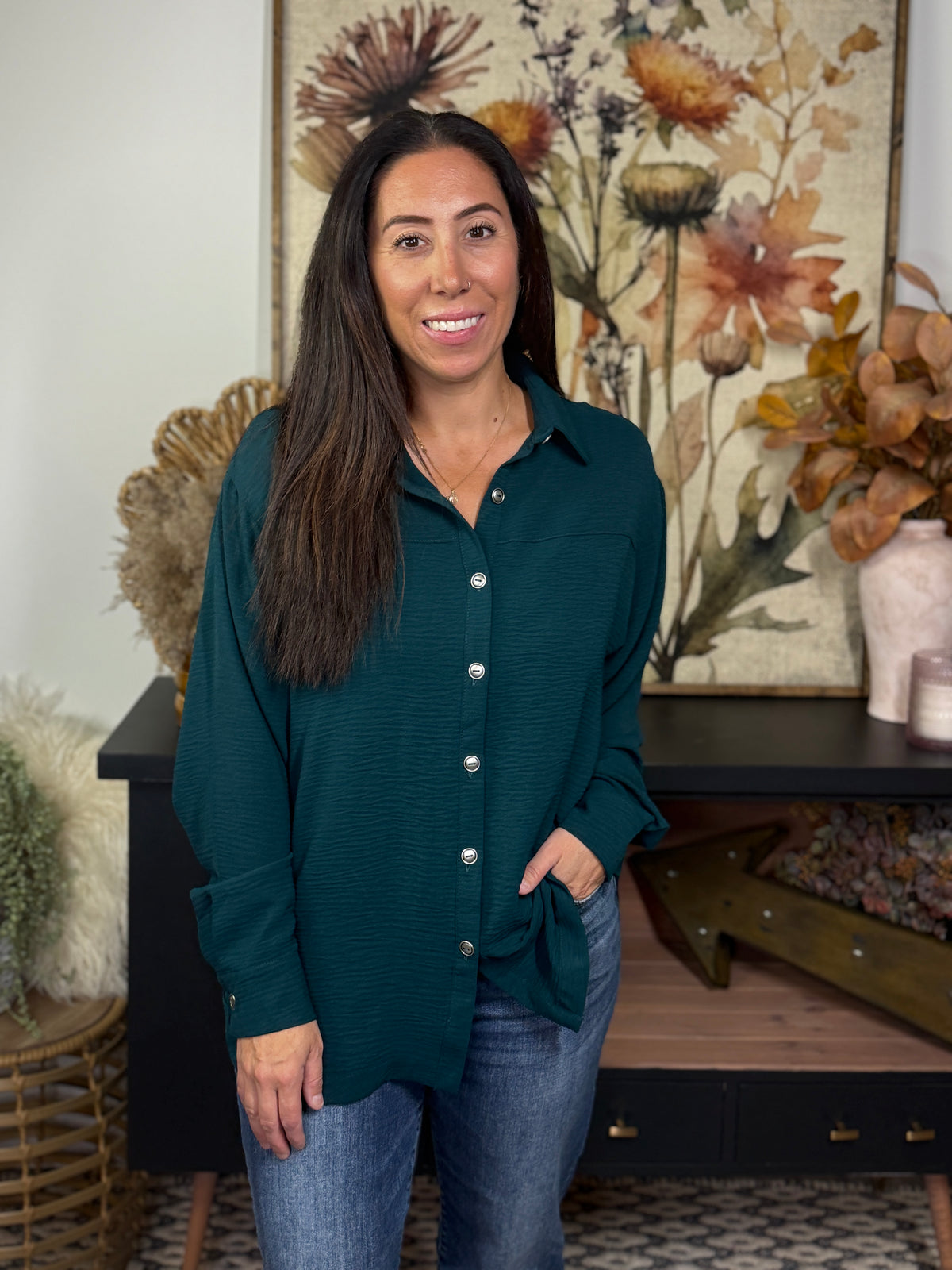 The Sadie Button Up Airflow Blouse - Teal
