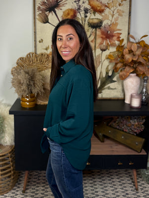 The Sadie Button Up Airflow Blouse - Teal
