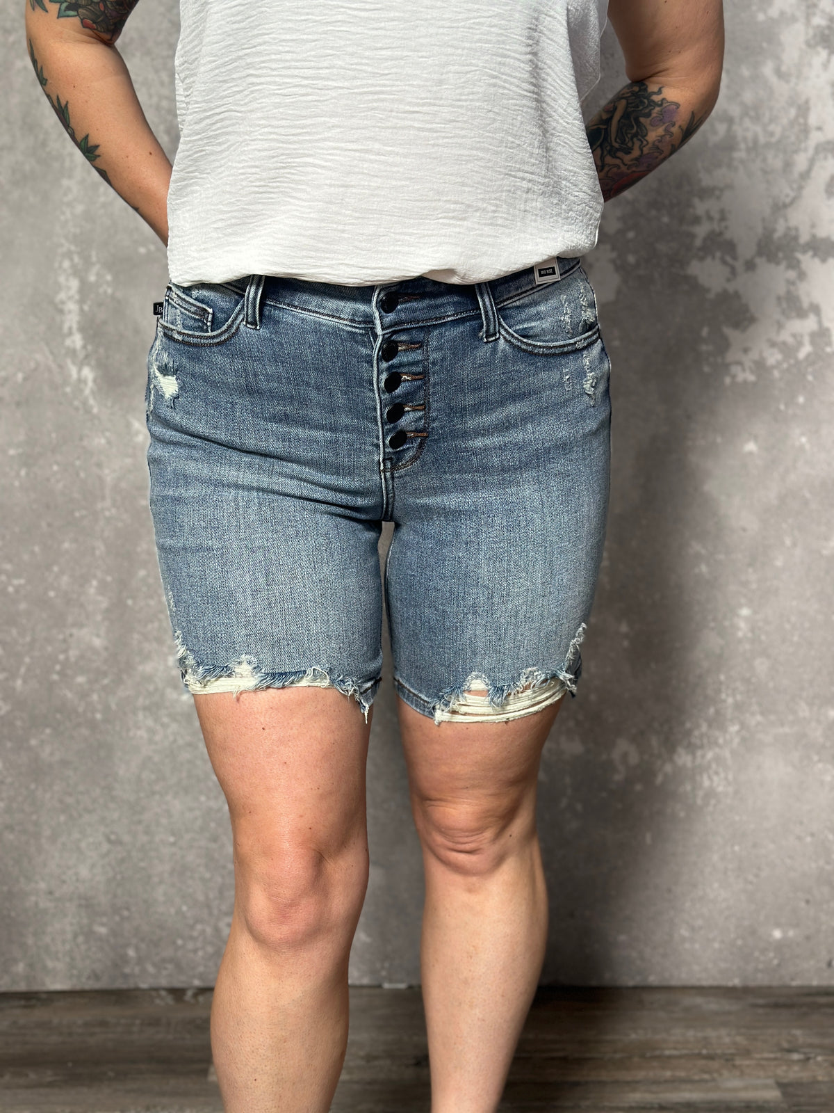 Judy Blue Mid Rise Button Fly Shorts (S - 3X)