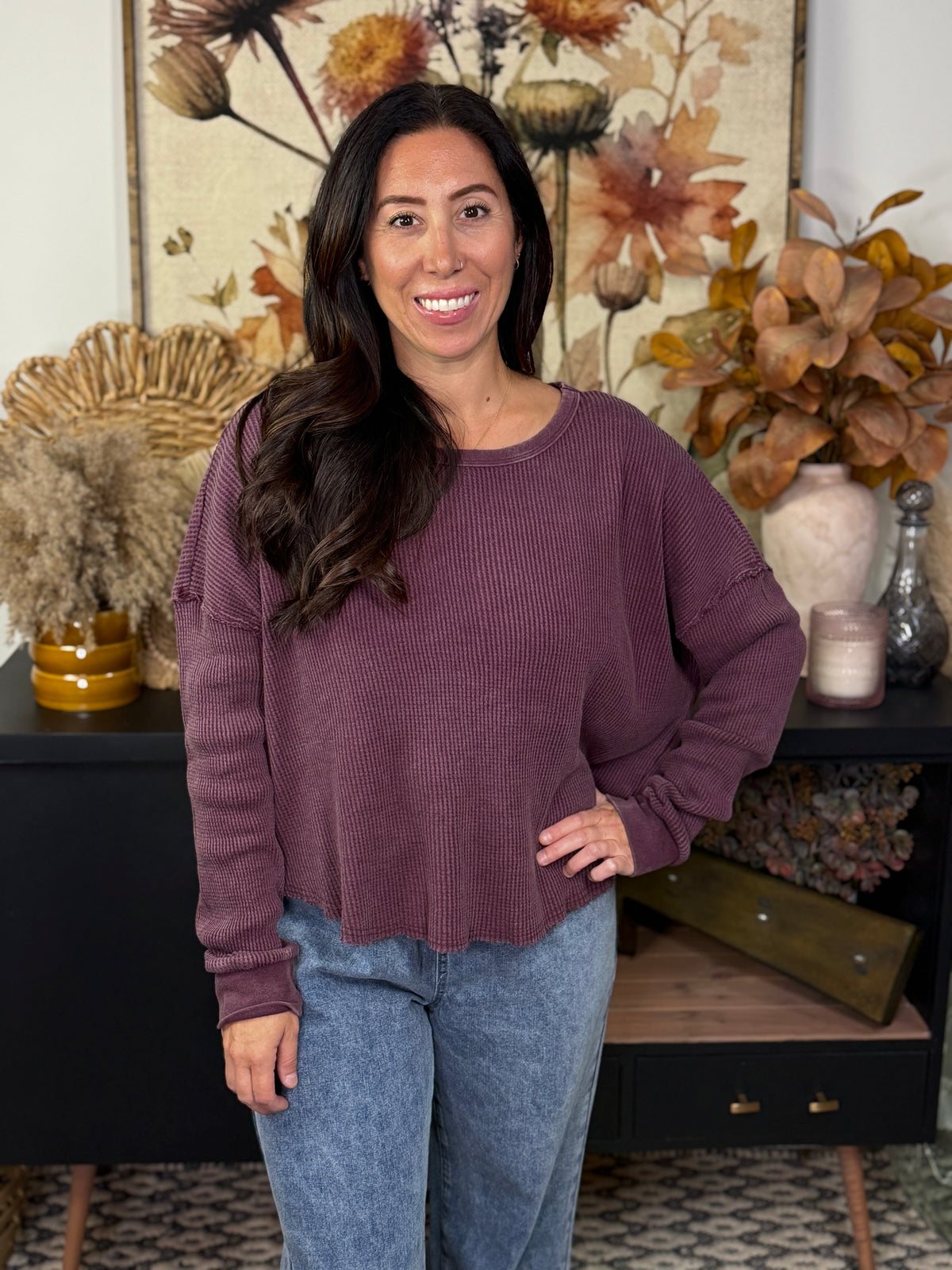 Waffle Long Sleeve - Burgundy