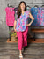The Wrinkle Free Lizzie Ruffle Tank - White with Blue/Pink Print (Small - 3X)