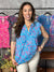 The Wrinkle Free Lizzie Ruffle Tank - Blue with Neon Pink Floral Print (Small - 3X)