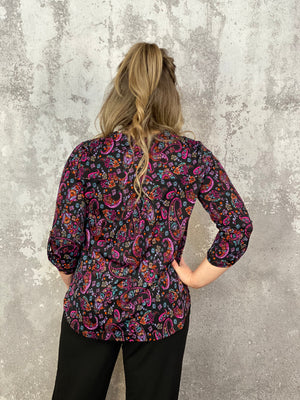 The Wrinkle Free Lizzie Top - Black Dainty Multicolor Print  (Small - 3X) RESTOCKED
