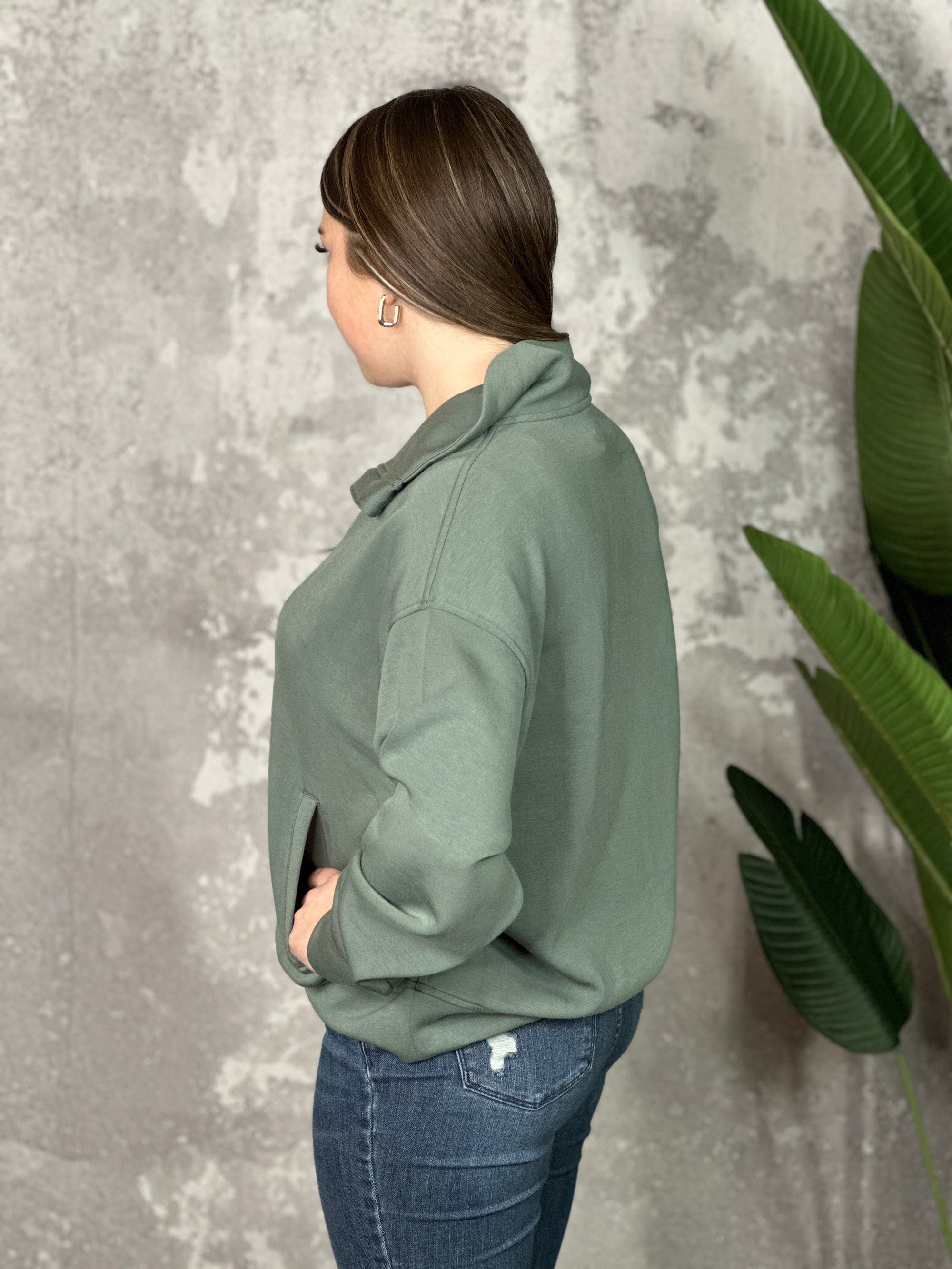 Super Soft Half Zip Sweatshirt - Sage (Small - 3X)