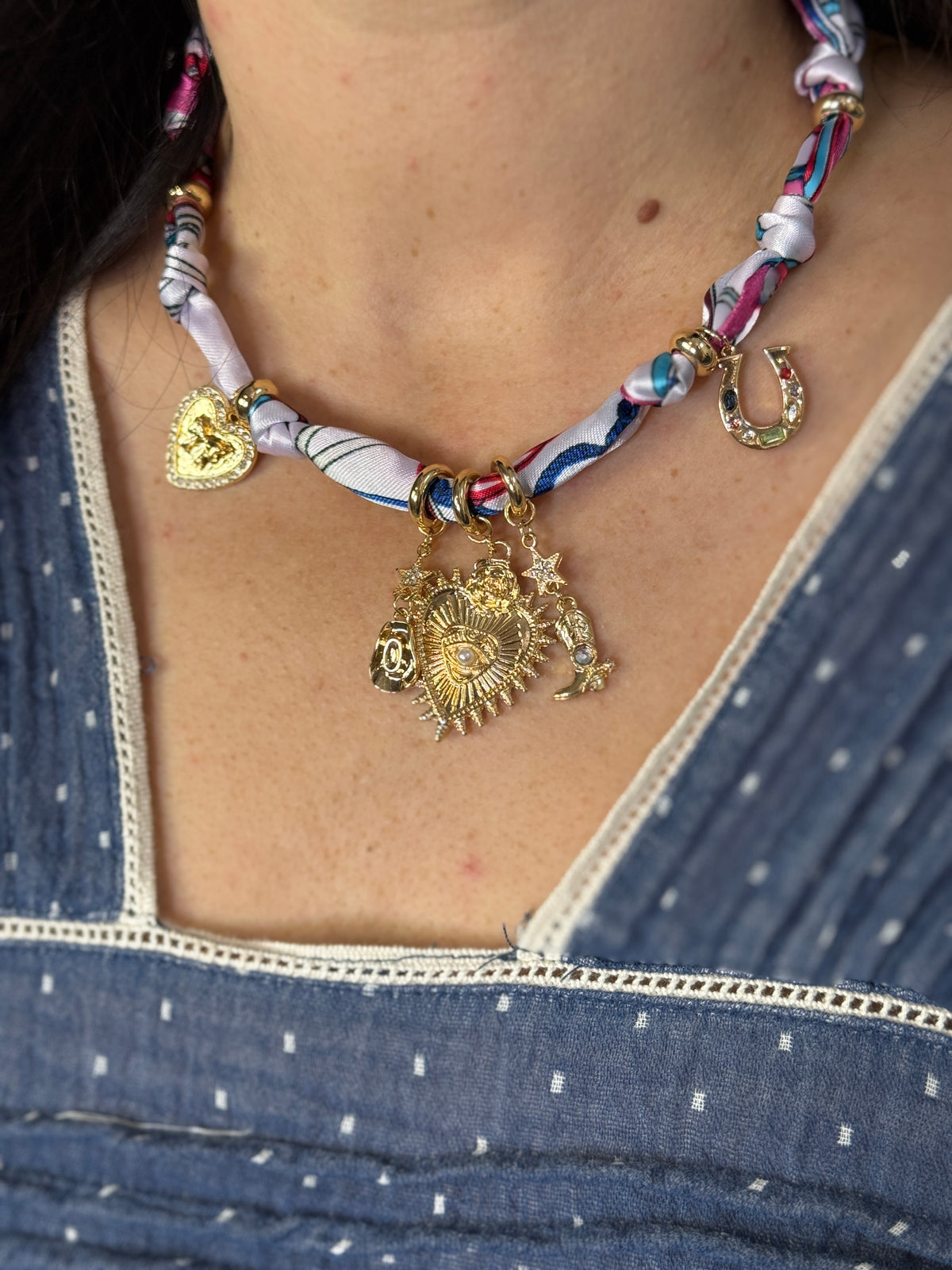 Bandana Charm Necklace - Magenta/Blue