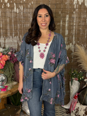 Floral Chambray Ruffle Layer  (Small - 3X)