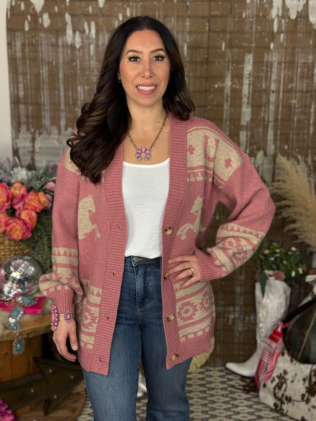 The Josie Button Up Western Cardigan - Blush